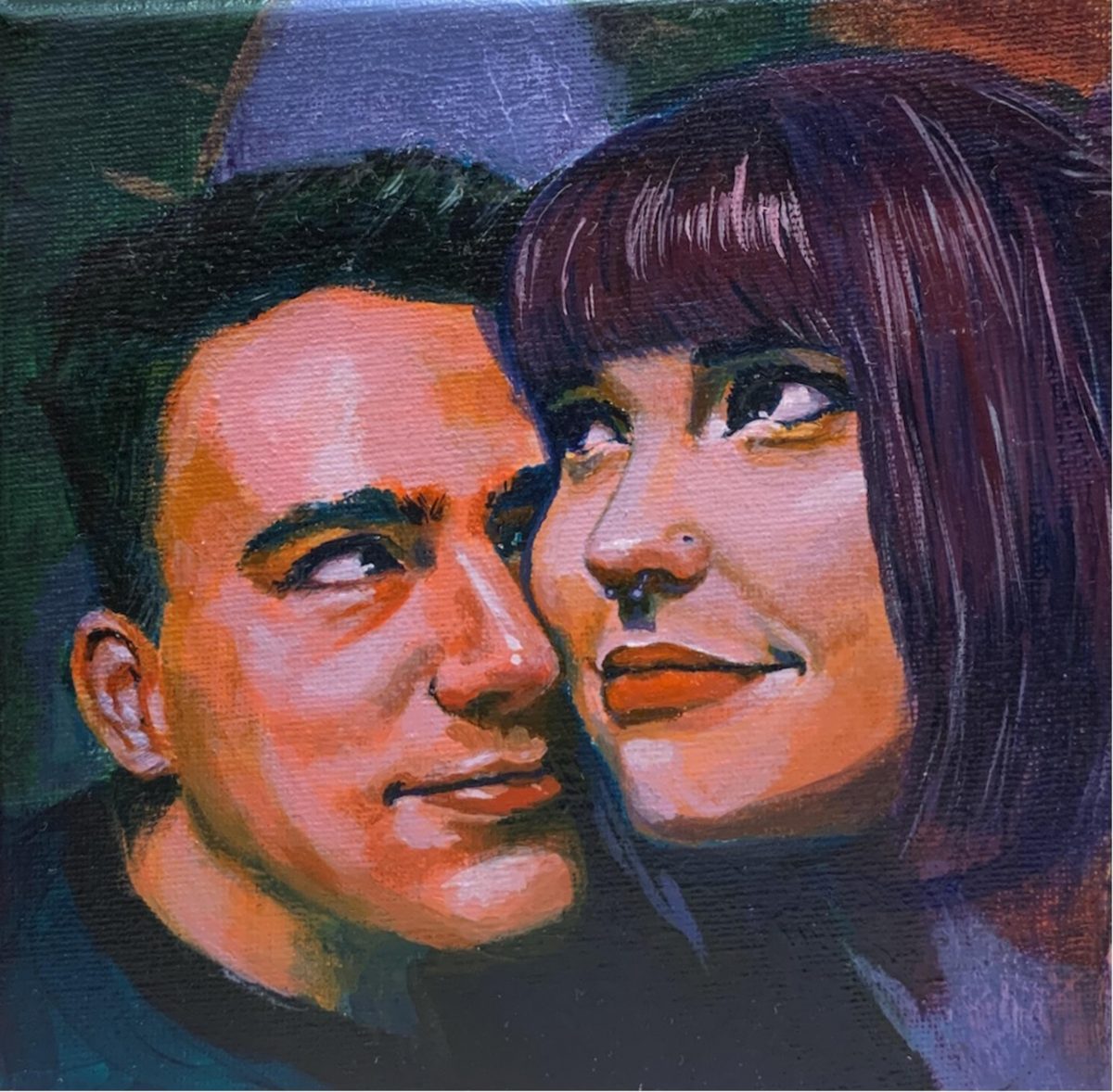 Jenna & Charlie, acrylic on canvas, 15.24 X 15.24cm, 2020